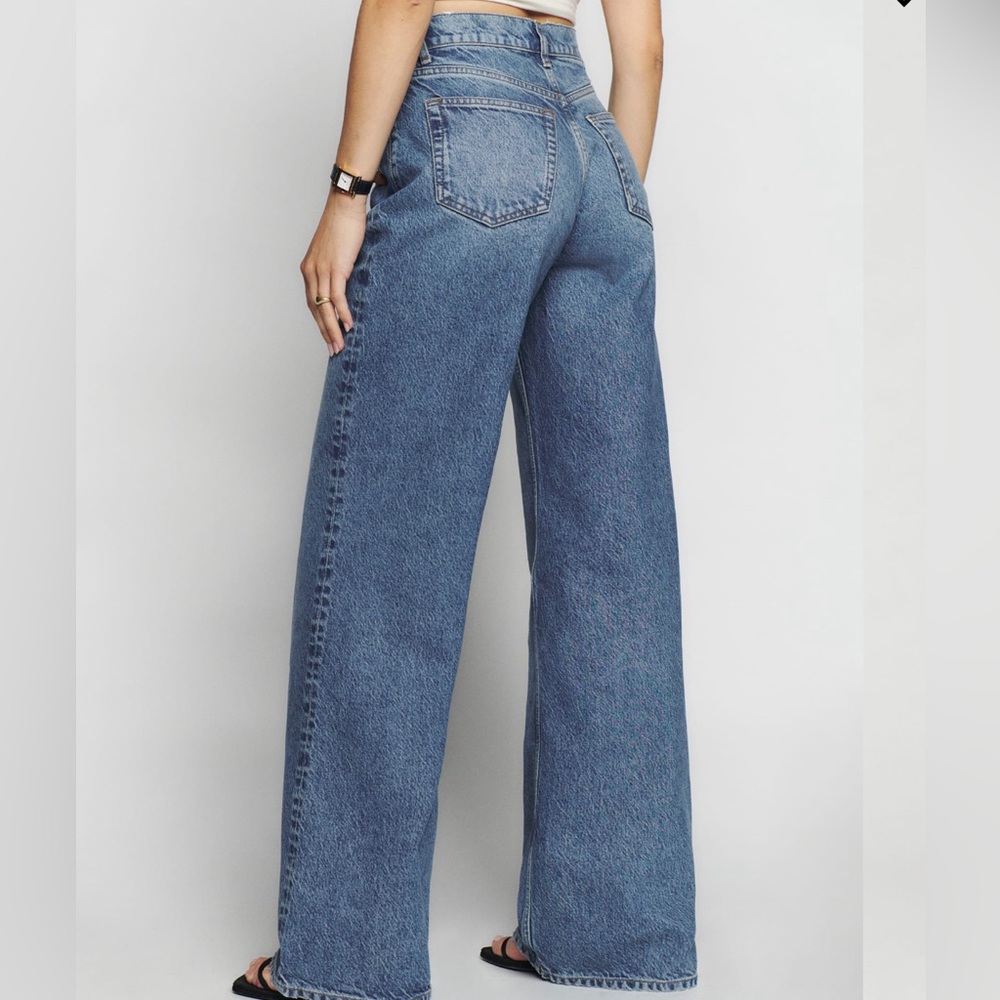 High rise wide leg medium wash jeans